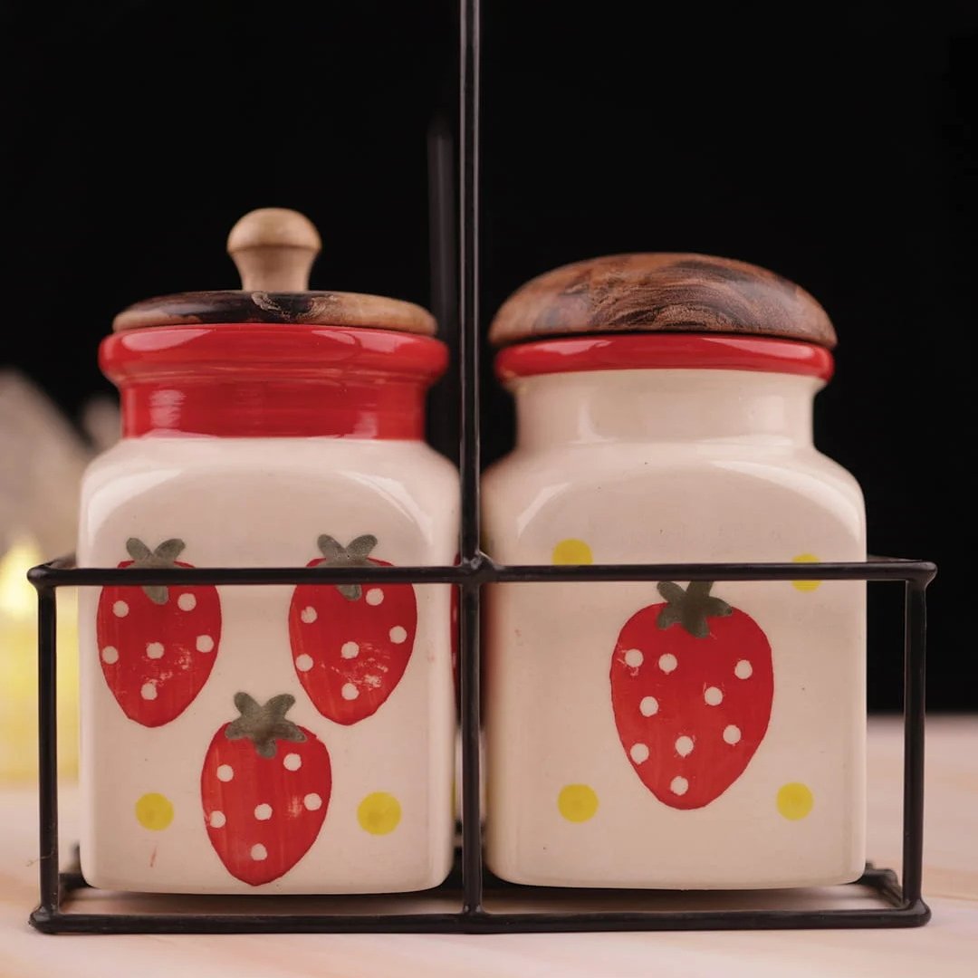 Rustic Jar Set 2 Pcs Strawberry Kitchen Canister